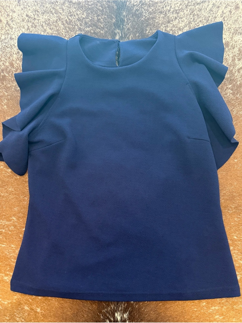 Women’s Navy Blue Ruffle Cold-Shoulder Blouse Size Medium